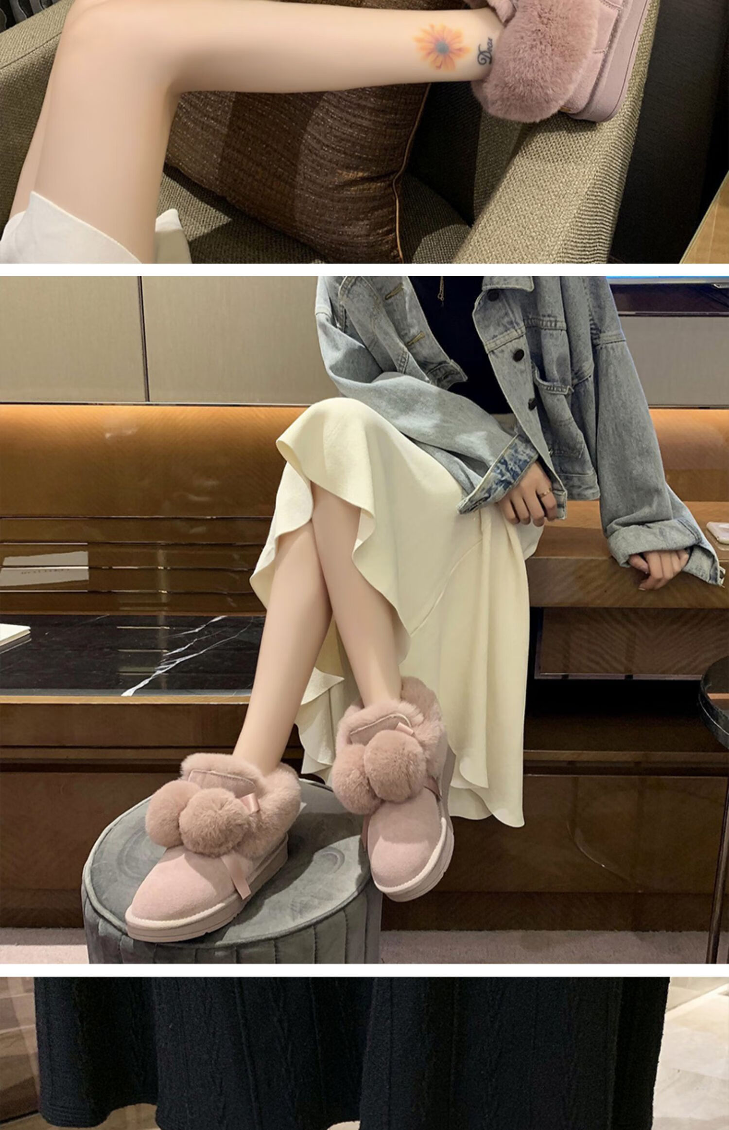 senma森马雪地靴女百搭加绒鞋子2021年新款少女心可爱一脚蹬秋冬百搭