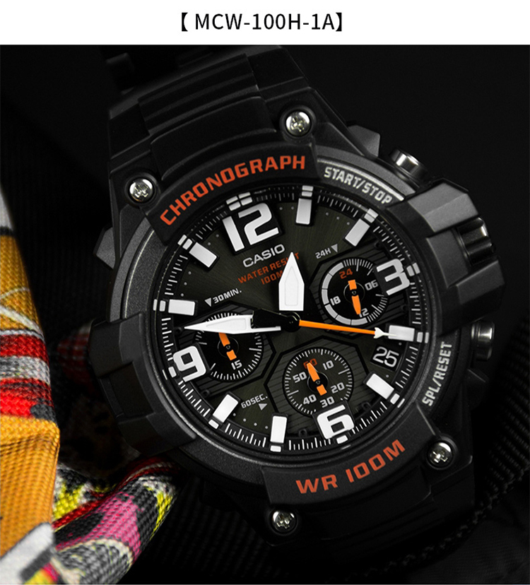 卡西欧(casio)男表商务休闲时尚皮带防水石英表 学生运动手表 mcw-100