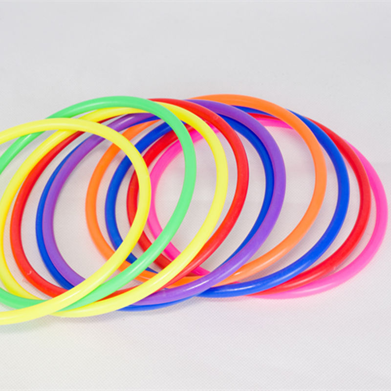 套圈圈玩具子互动训练障碍桶塑料套圈七彩叠叠圈投掷玩具2个桶8个15cm