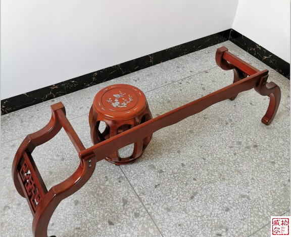 全实木红木色琴架 凳子 谱架