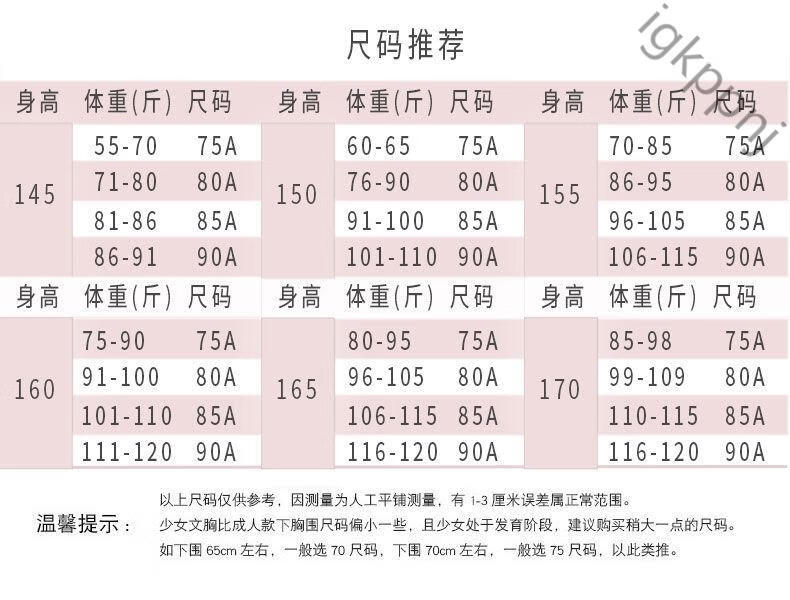 体重与胸罩尺码对照表图片