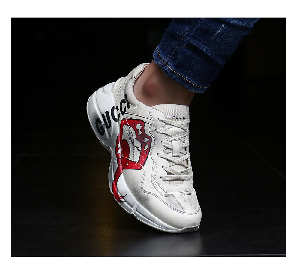 gucci古驰运动鞋中性嘴唇印花皮革休闲老爹鞋gucci脏脏鞋552089a9l00