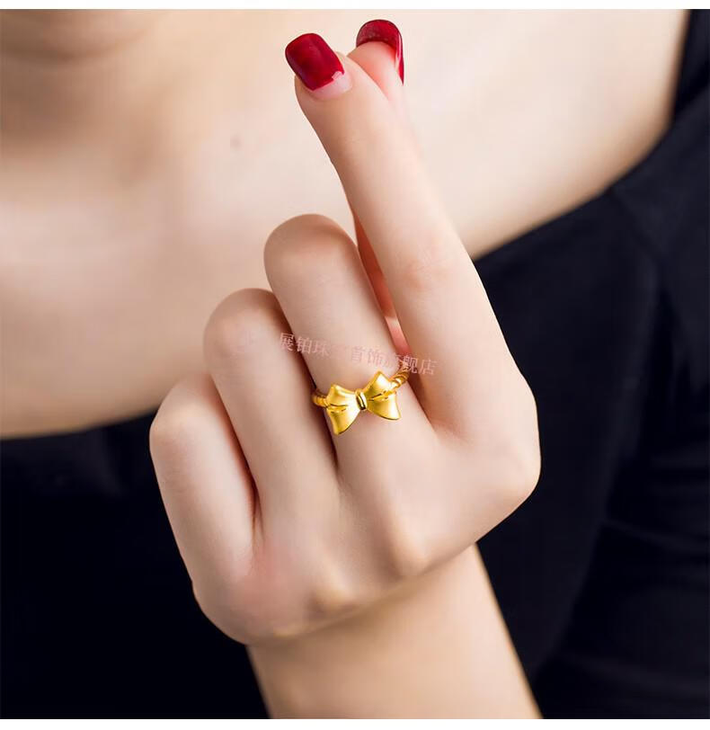 老凤凰 【顺丰速运】黄金蝴蝶结戒指女3d硬金拉丝结婚戒指999足金在逃