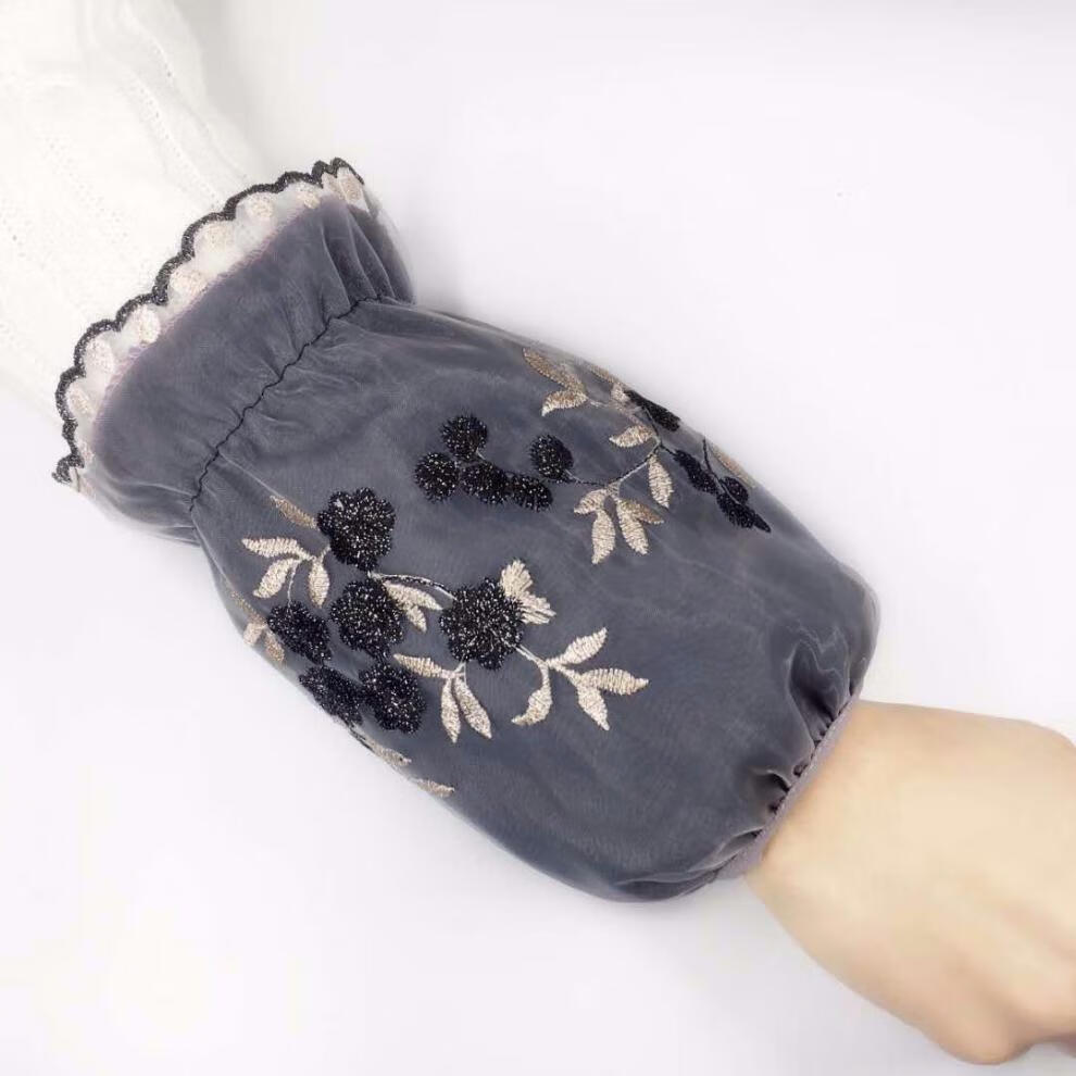 羽绒服套袖女韩版纱蕾丝袖套女士服可戴短款学生防污冬办公袖筒1双