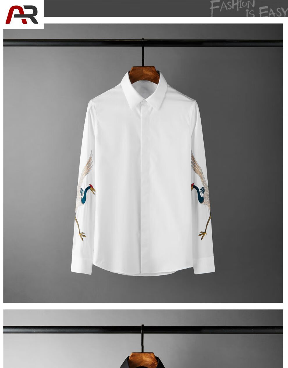 ar高端男装品牌衬衫男中青年男士秋季新款刺绣白衬衣男长袖休闲帅气