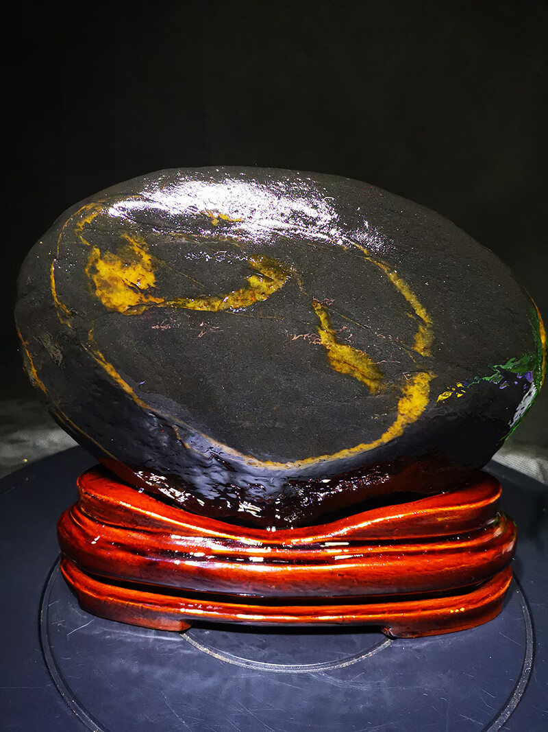 知茗天然金纹石原石材摆件三江奇石家居桌材画面石观赏石头客厅风水