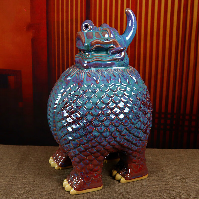 禹州钧瓷窑变大宋官窑同款天禄貔貅装饰乔迁开业礼钧窑摆件a款大号钻
