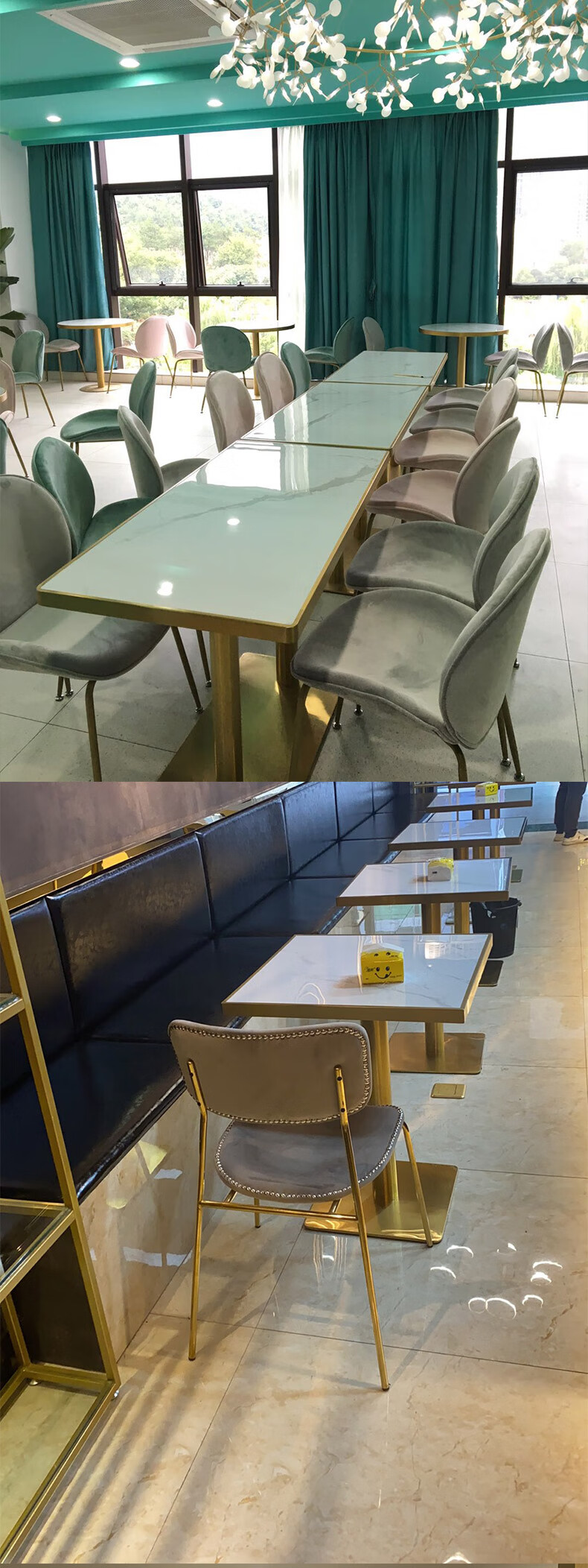 云鸾奶茶店桌子大理石小圆桌椅组合咖啡厅沙发卡座甜品汉堡小吃餐饮方