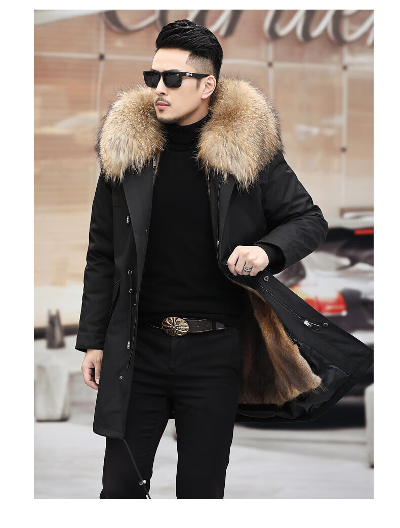 尼克服大衣外套可拆卸美国保罗男装 中长款水貂毛本色 m【图片 价格