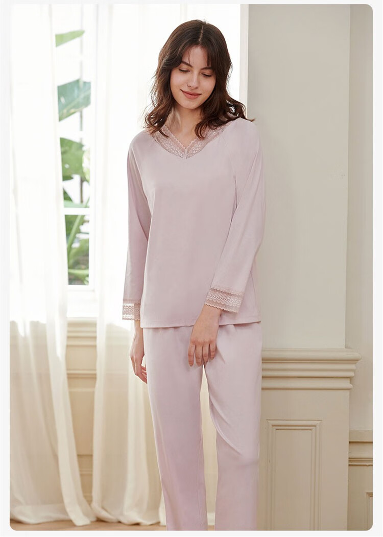 曼妮芬女士匹马棉棉质家居服睡衣套装起居服套装20320469y100粉色160