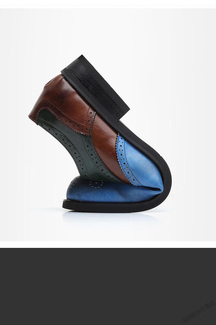 萨奇袋鼠新款雕花英伦风男鞋拼色皮鞋复休闲皮鞋大码男鞋棕色47