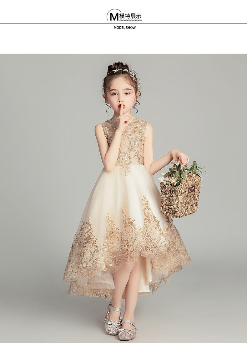 儿童婚纱裙白纱裙女童模特走秀礼服花童主持人公主裙女童蓬蓬纱花童
