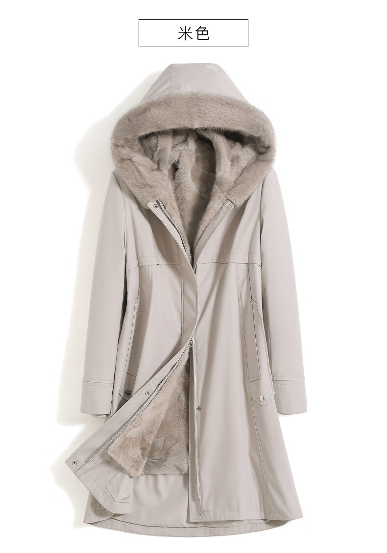 雷公馆派克服女2021冬季新品皮草外套中长款貂皮大衣银蓝水貂连帽f2