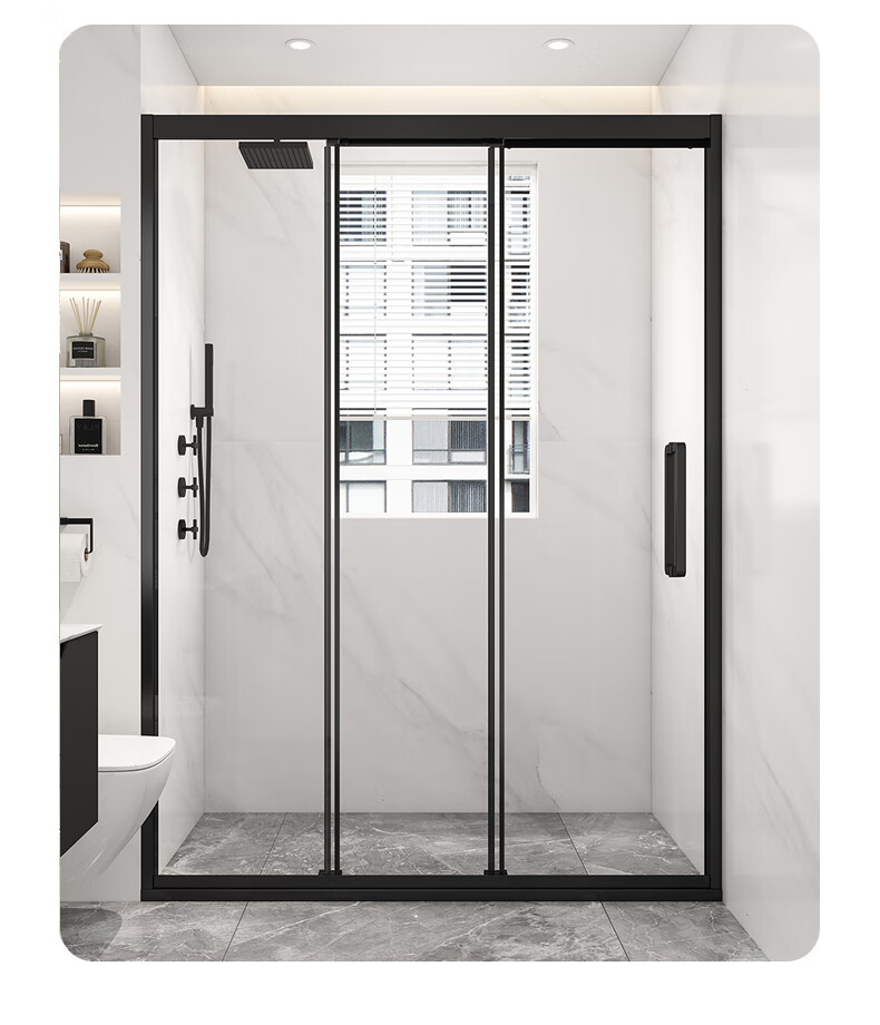 原素空间三联动淋浴房推拉门浴室隔断玻璃移门卫生间干湿分离长虹玻璃