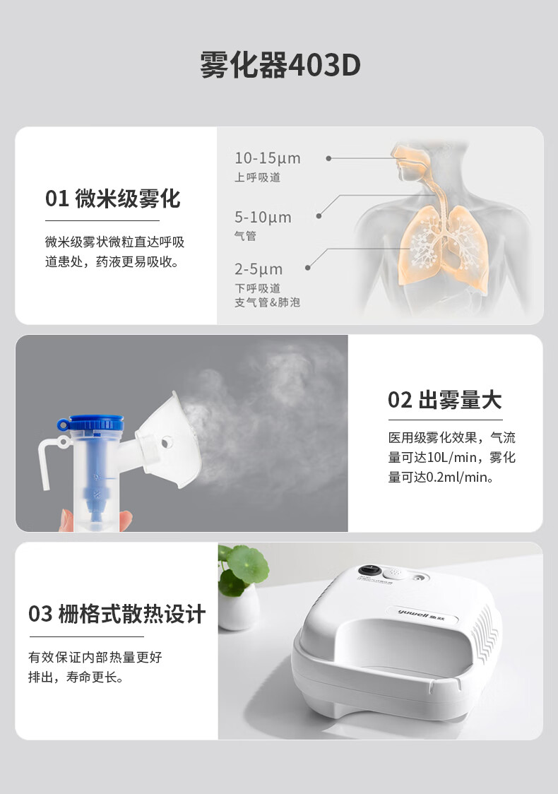 魚躍yuwell霧化器403d家用兒童小孩嬰兒咳嗽霧化機便攜壓縮式家庭醫院