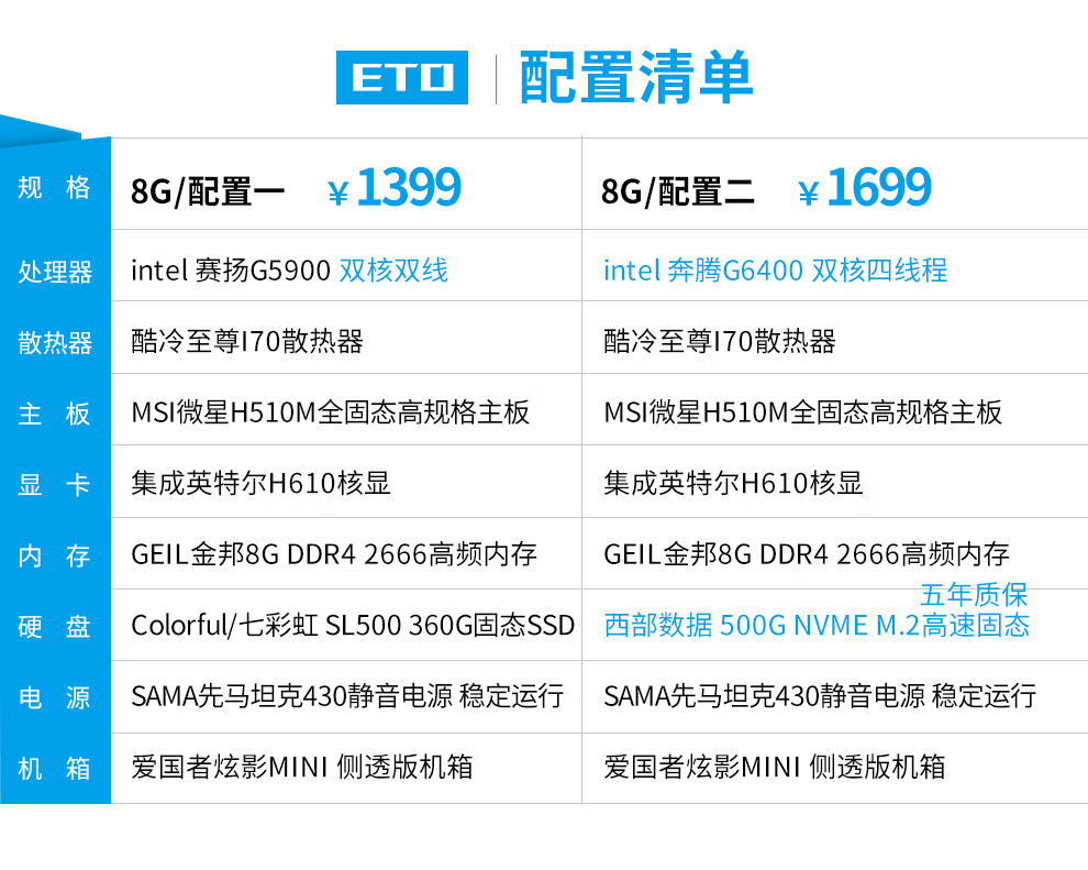 易图云天intel 赛扬g5900/intel 奔腾g6400商务办公家用游戏主机组装