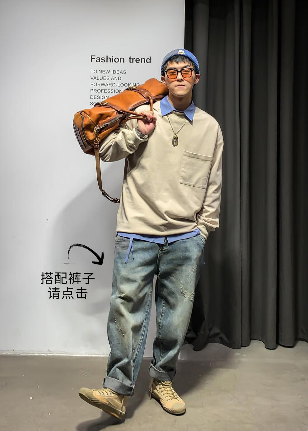 lvke 设计师品牌男装 纯色口袋款棉质长袖t恤男oversize情侣国潮内搭