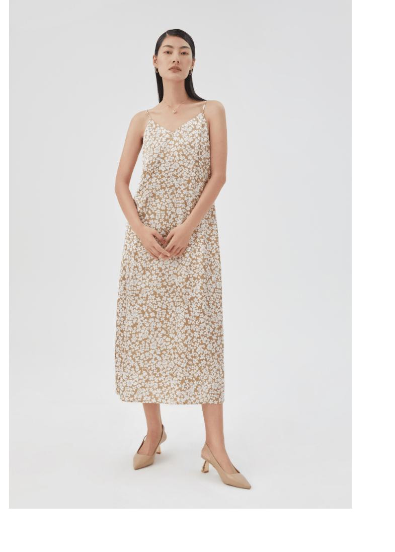 gloria歌莉娅2022年春季新品醋酸印花吊带连衣裙123c4k02006d杏底印花