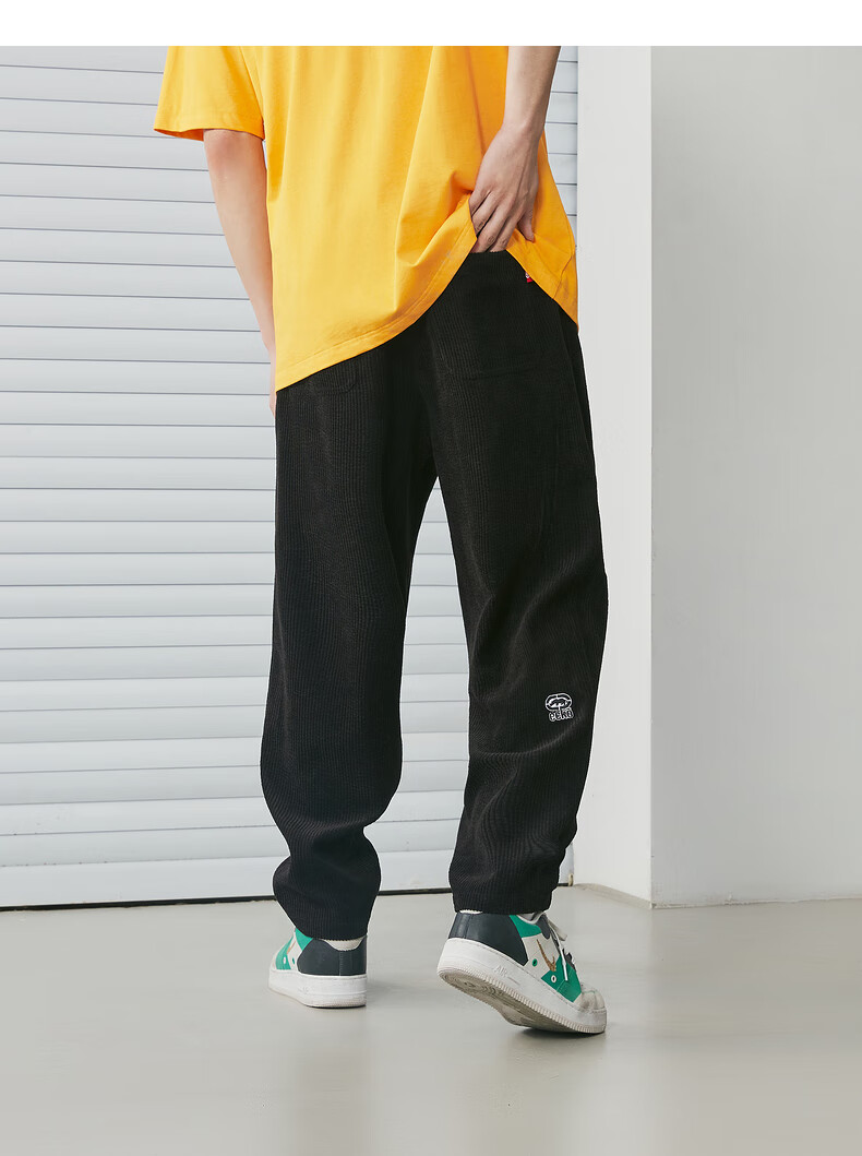 ecko犀牛灯芯绒休闲裤男潮牌2021秋季新款字母刺绣宽松直筒长裤灰色