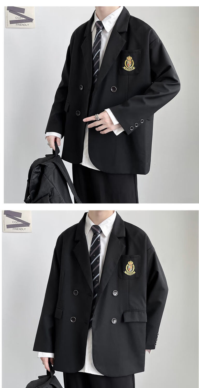 学院风dk制服男西装男套装韩版潮流宽松百搭帅气jk小西服休闲外套后染