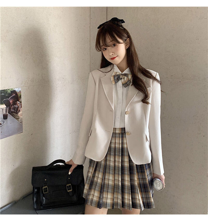 高品质秋季jk制服2021新款三学院风小西装外套女长袖白衬衫jk短裙格子