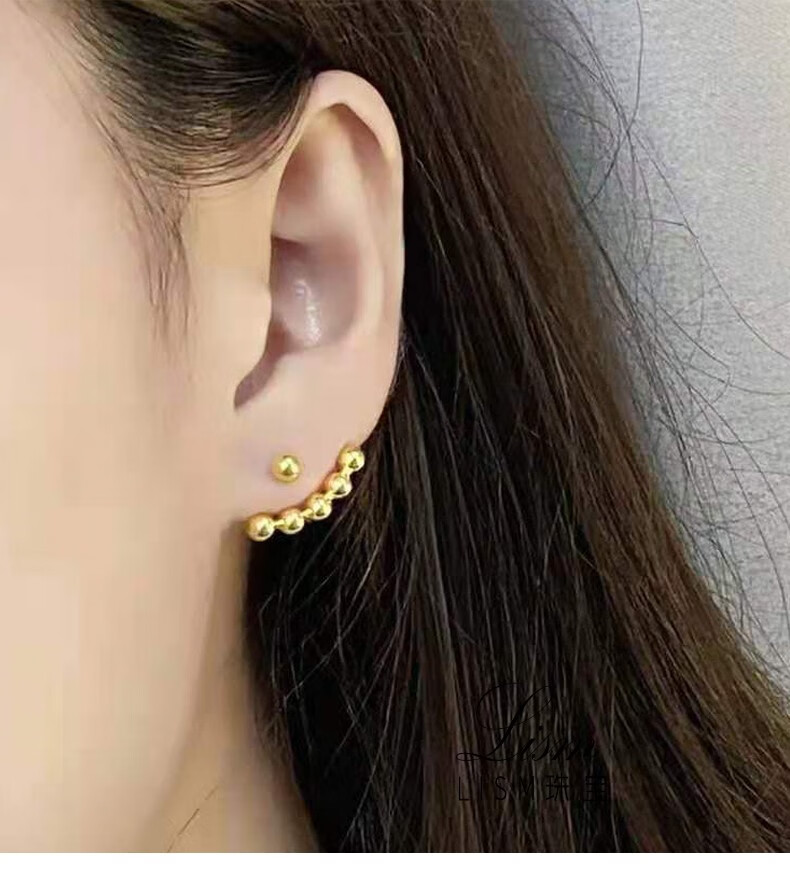 999足金耳钉女2021年新款潮黄金豆豆耳环5g工艺圆珠耳饰子文同款黄金