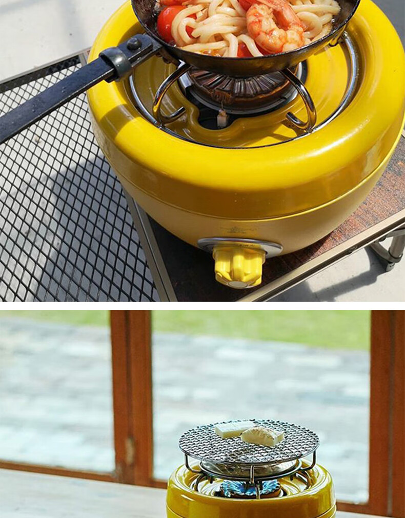 日本千石便携式户外卡式便携炉便捷式家用防风丁烷气炉hb01小苹果黄色