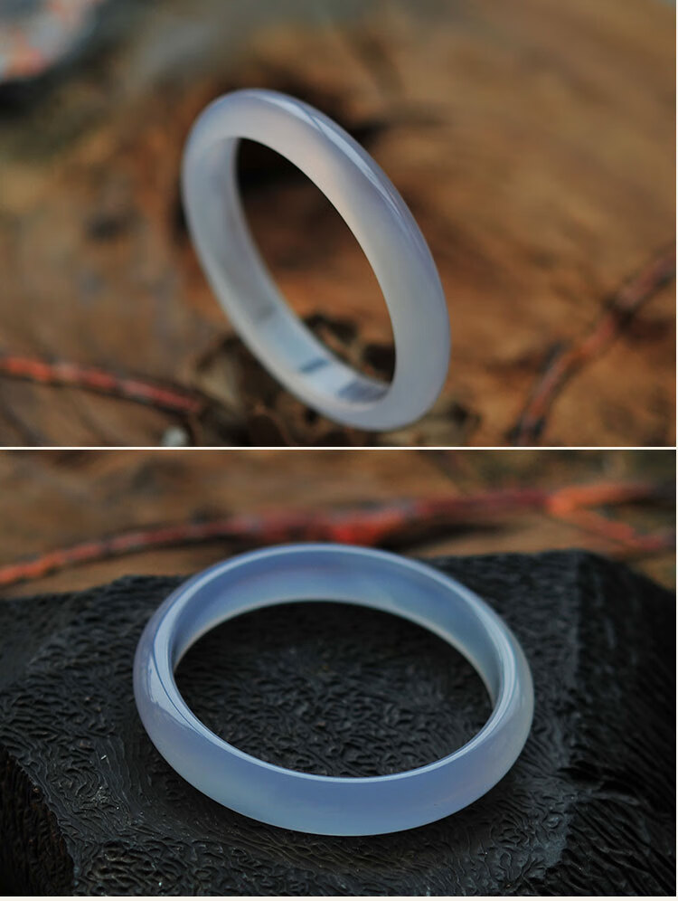 情人节520天然高冰玉髓手镯荔枝冻白玛瑙巴西冰种细条玉镯子送女友