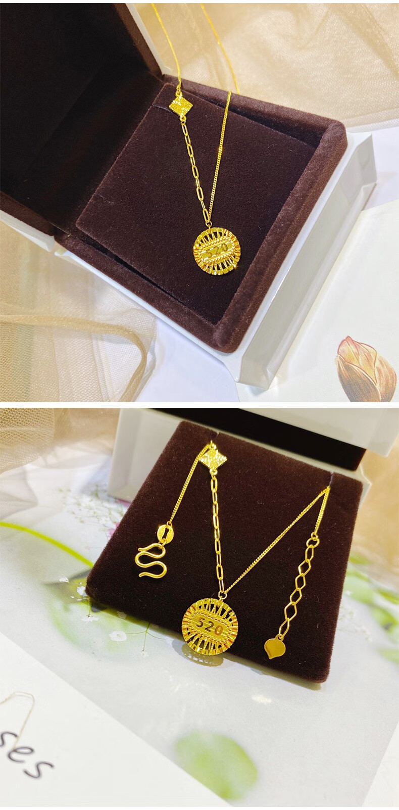 老凤凰黄金项链1314吊坠999足金圆牌字母套链5g金链子锁骨链礼物送