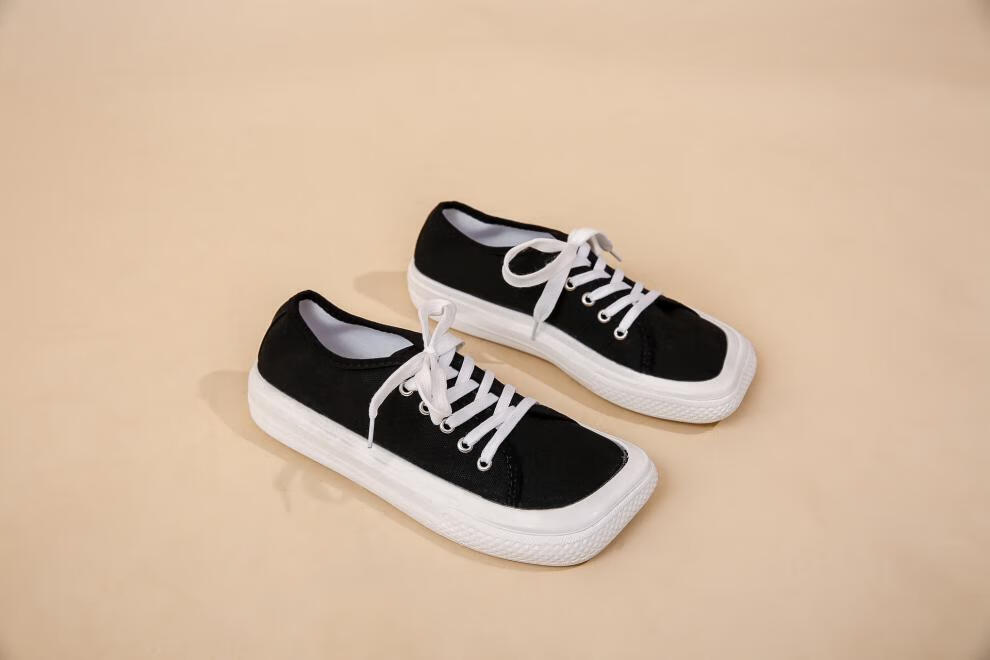 方头帆布鞋女年新款春夏季薄款大头丑萌憨憨平跟透气休闲鞋防滑耐磨