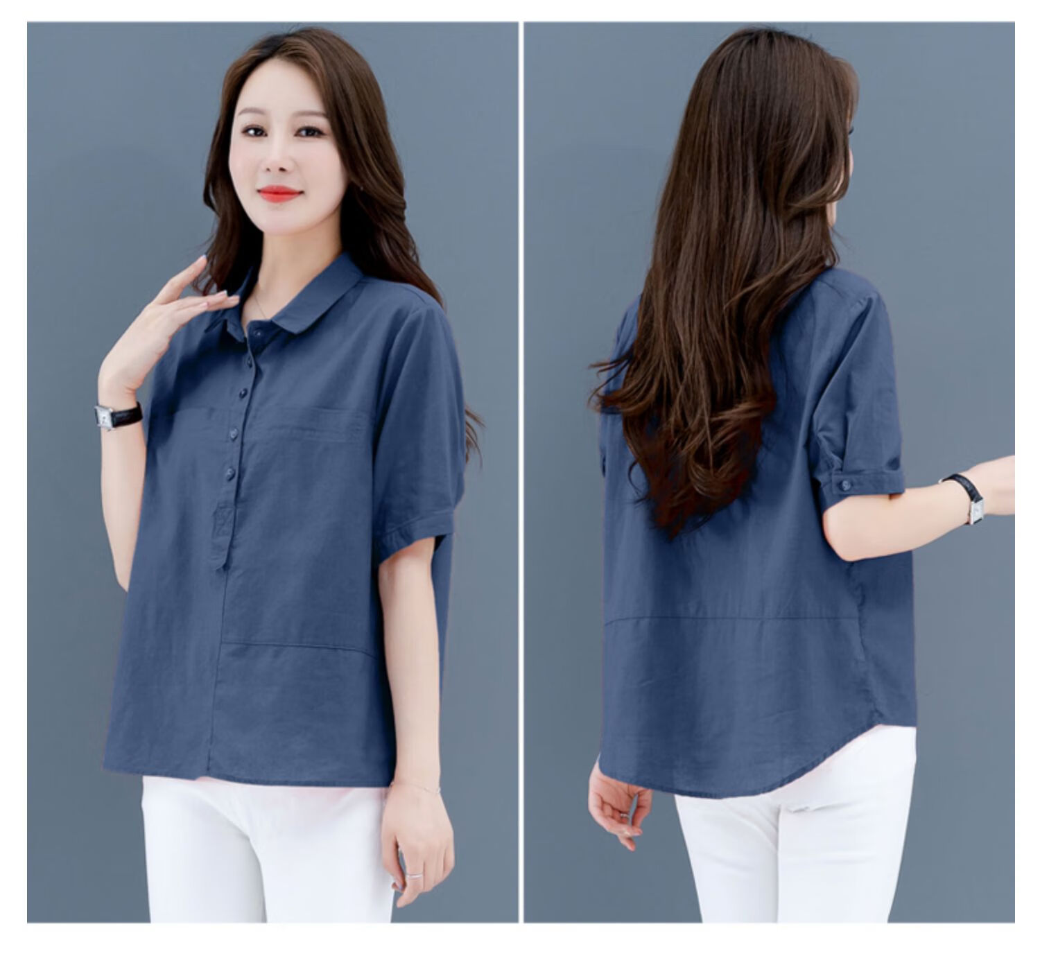 苎麻小衫女夏装短袖衬衫2022年新款中年妈妈宽松棉麻有领中袖上衣砖
