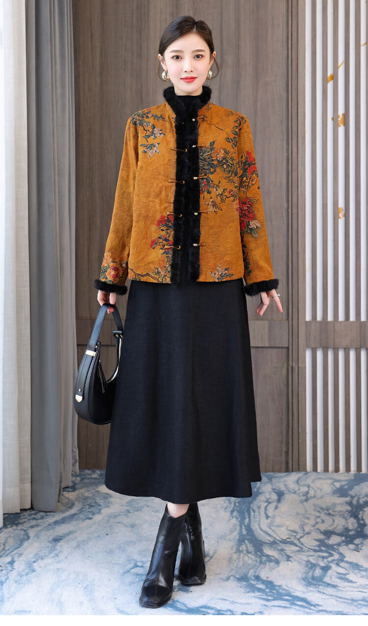 秋冬短款棉服女1966高端香云纱棉服上衣女式秋冬中国风夹棉水毛领唐装