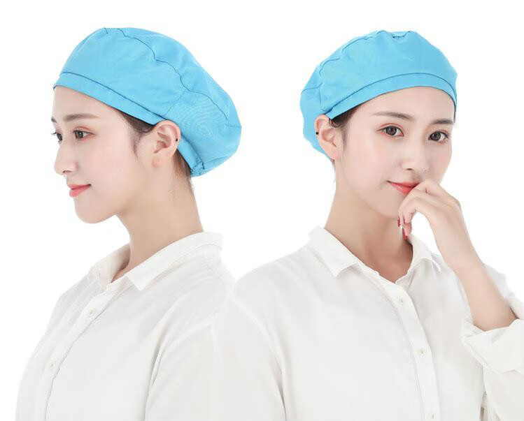 雷立行 纺织女工帽女食品帽子卫生帽白色车间工作帽工厂工作帽子 蓝色