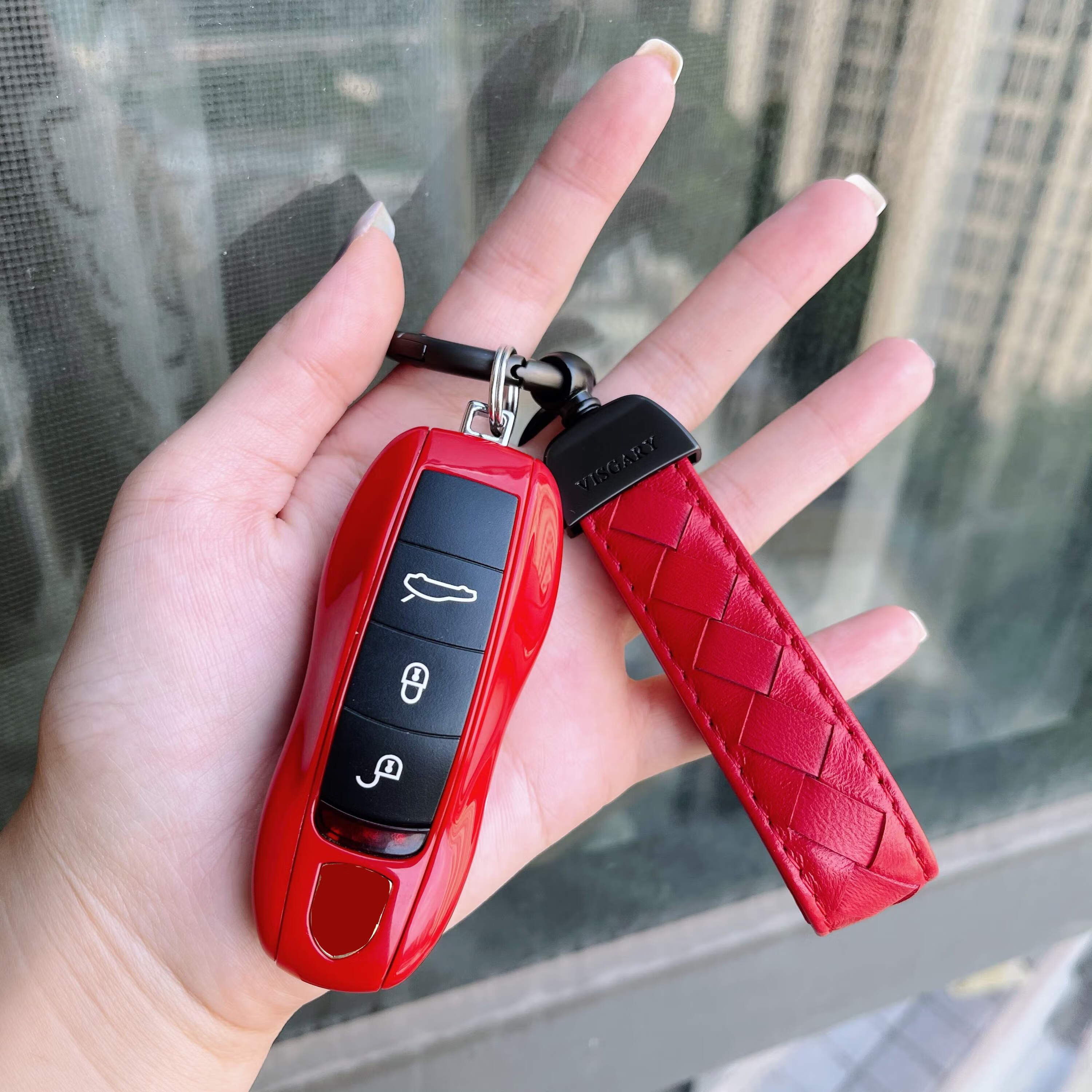 保时捷钥匙壳帕纳梅拉卡宴718钥匙扣macan911taycan钥匙套 水泥灰钥匙