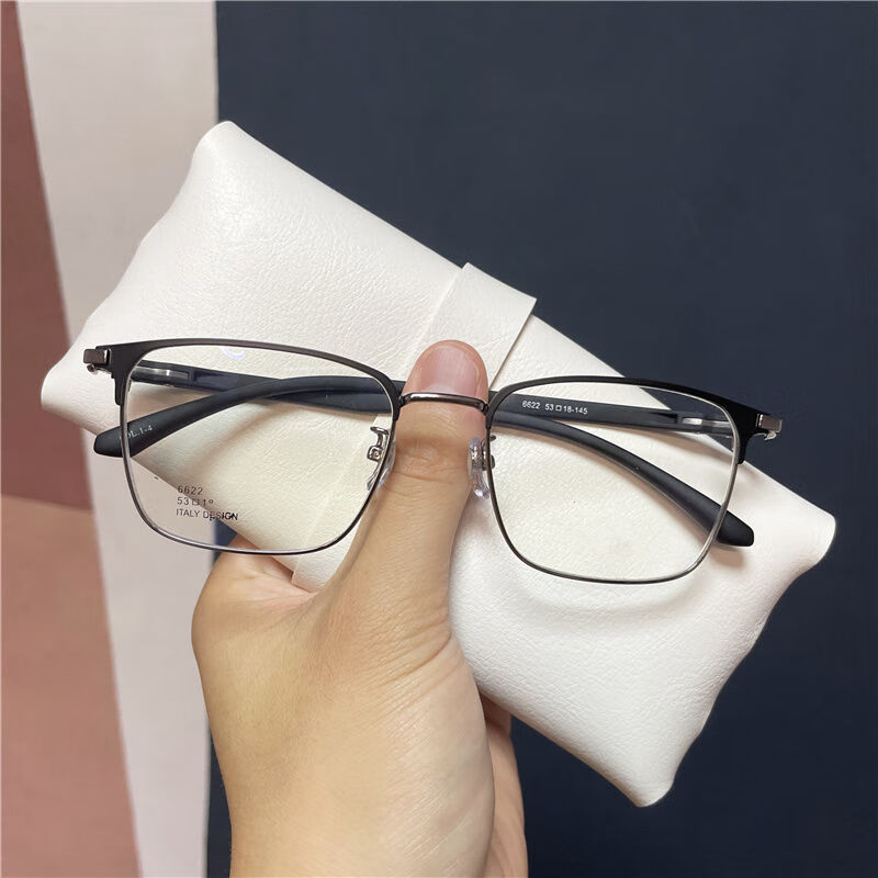 男士眼镜潮舒适网红小红书抖音文艺气质商务变色防蓝光眼镜架黑金单