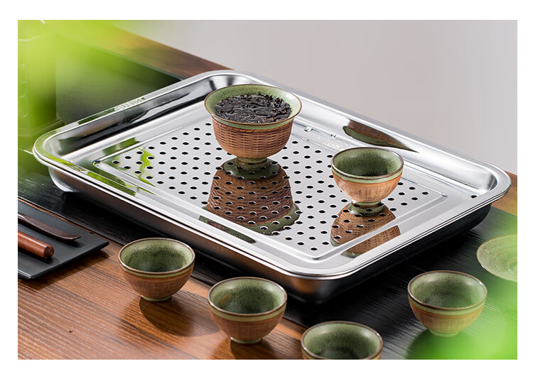 oloey不锈钢茶盘现代简约茶台家用客厅功夫茶具长方形小茶海储水茶