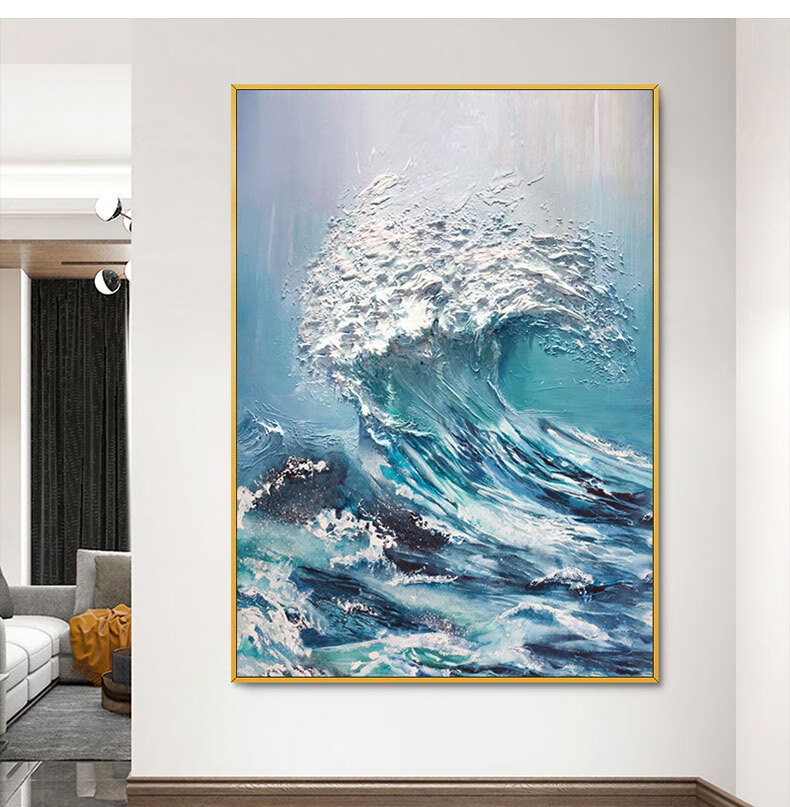手绘立体油画海浪胸怀大海玄关背景墙装饰画现代客厅餐厅抽象挂画 a款