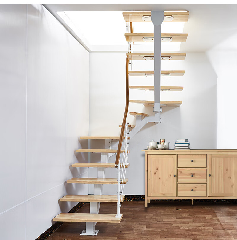 阁楼楼梯实木错步中柱旋转楼梯踏步实木二跃层室内家用阁楼复式小户型