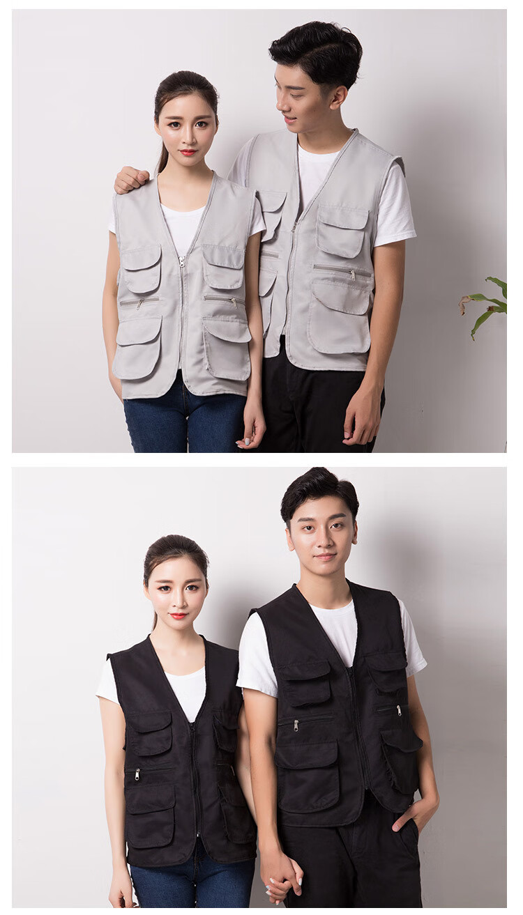 新闻采访儿童多口袋马甲定制logo印字摄影摄像记者涤棉工作服刺绣曹范