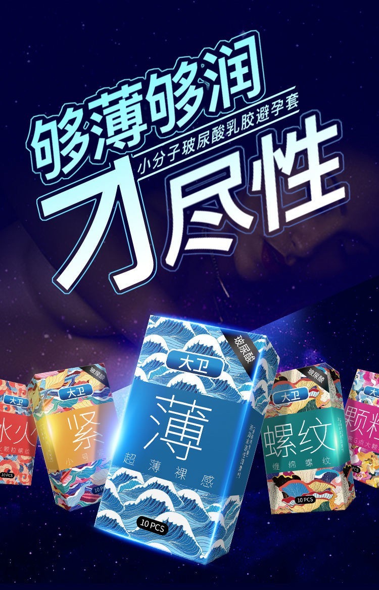 名流大卫玻尿酸避孕套冰火两重天螺纹大颗粒中号超薄延时001紧型小号