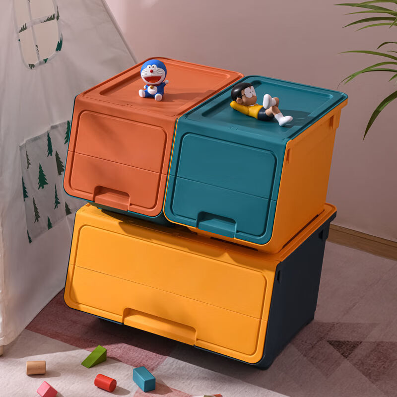 斜口收纳箱特大号塑料多功能杂物儿童玩具收纳箱家用零食储物箱子琥珀