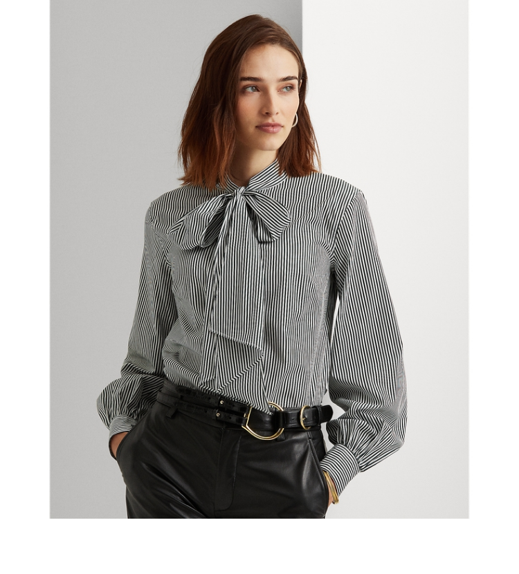 lauren/拉夫劳伦女装 2021年秋季蝴蝶结式条纹衬衫rl60705 300-条纹白