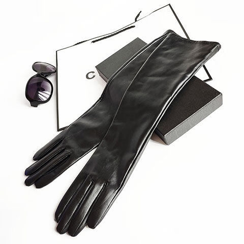 加长款女士真皮手套绵羊皮长款过肘臂套特长手套女式薄厚女士手套黑色