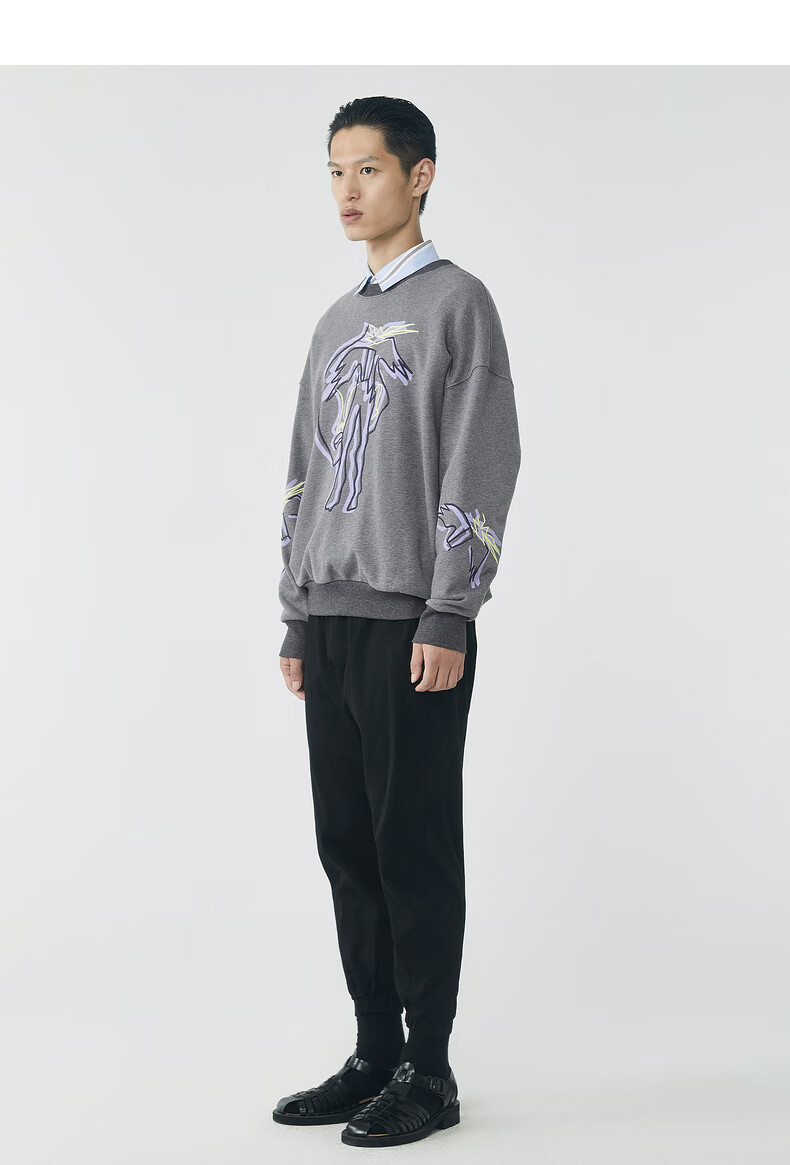 速写男装春新款男士卫衣套头长袖微宽松时尚休闲印花棉感舒适上衣072