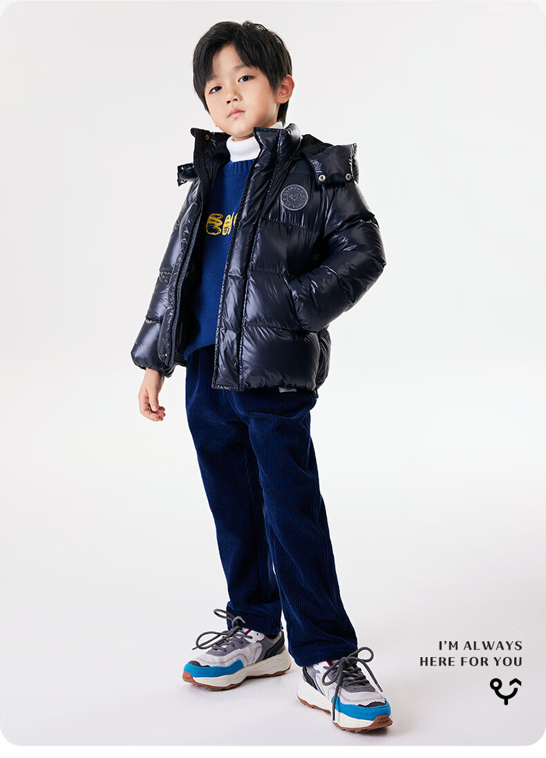 rainbow男童羽绒服2021年冬季新款短款男孩加厚外套儿童冬装黑色vrrbj