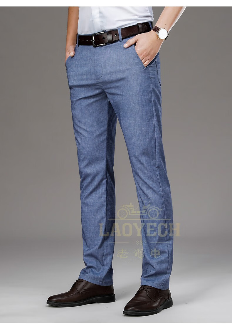 老爷车男裤夏季薄款裤子男高腰中老年休闲裤男高品质品牌爸爸装亚麻