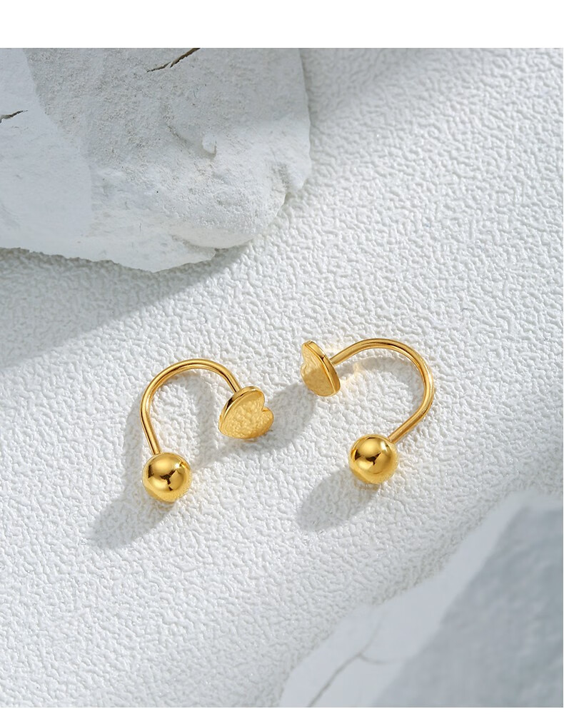 老凤凰黄金耳钉四叶草豆小豆999足金弯钩一款两戴5g耳环耳饰u型圆珠