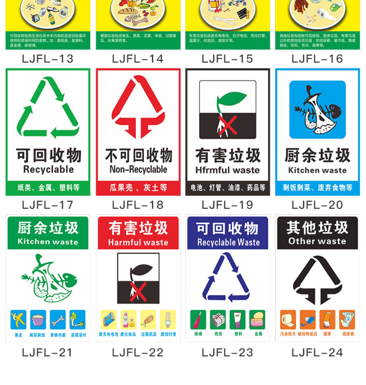 夢傾城新國標垃圾分類標識貼紙標識牌北京可回收有害廚餘其他垃圾標籤