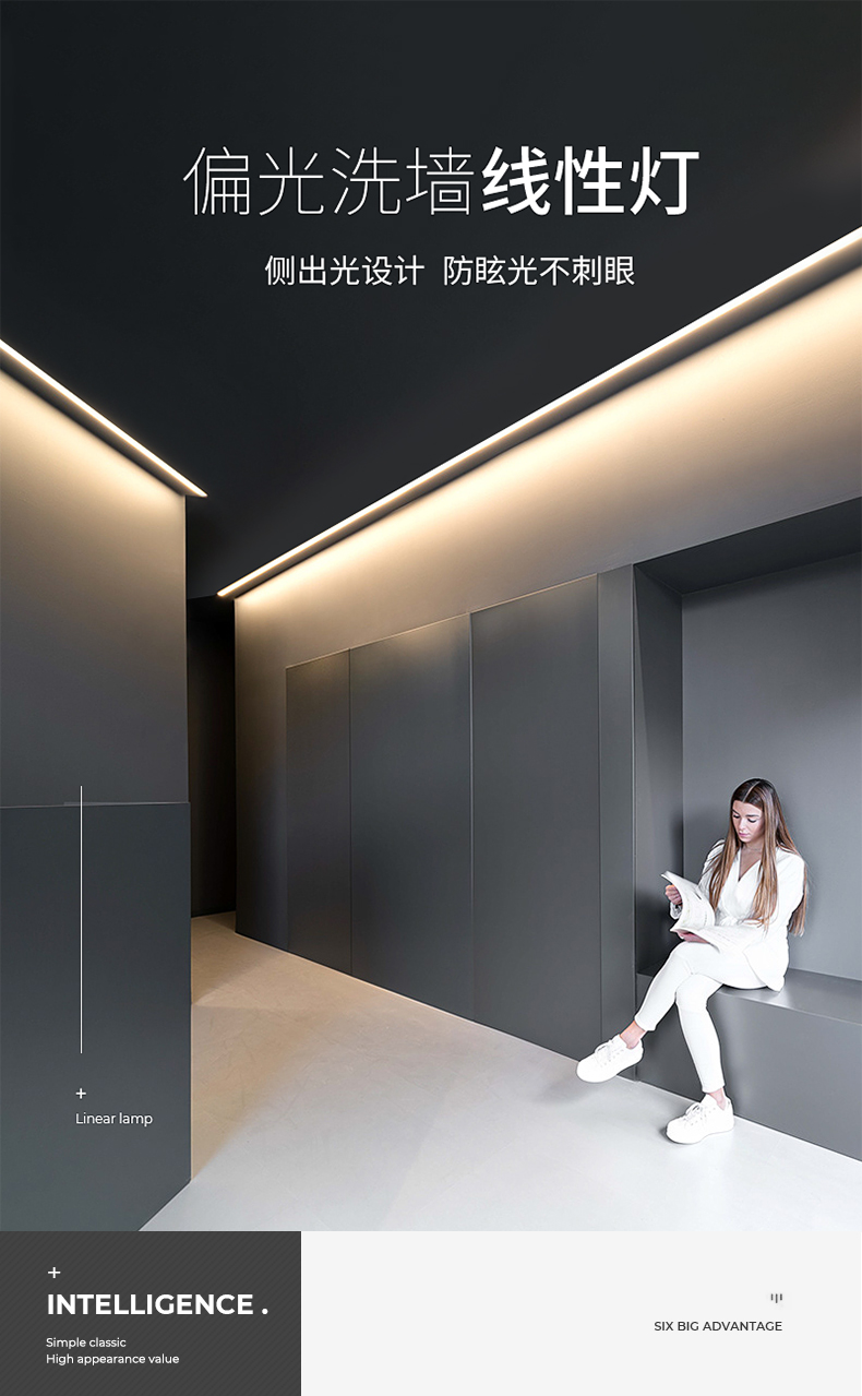 拓匠嵌入式无边框线性铝槽客厅灯带led偏光线条灯暗藏洗墙灯1米功率