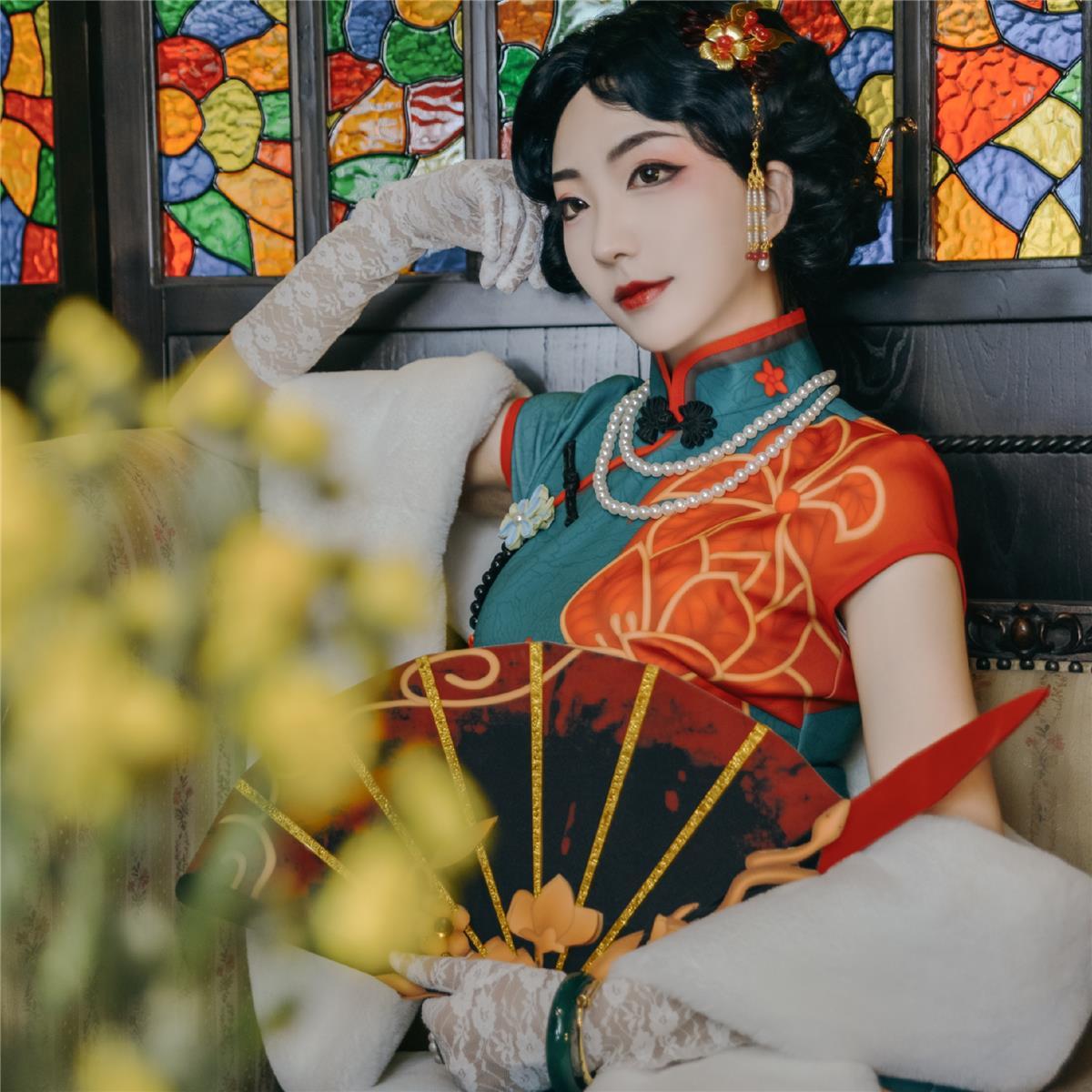 小铺第五人格cos服红蝶十三娘美人相旗袍cosplay服装全套 十三娘扇子